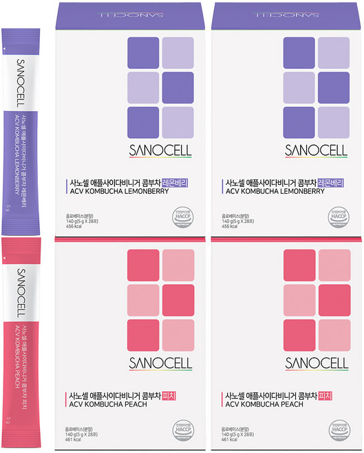 사노셀 애플사이다비니거 무설통 콤부차 (112회분) 애사비 유기산 초보 제로 (레몬베리맛 2박스 피치맛 2박스)