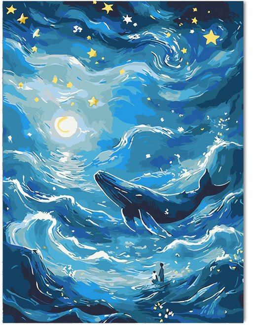 페인팅 넘버 DIY 유화 키트 30x40cm 초보자용 감성 인테리어 그림 그리기 세트, 1개, 구름 속의 고래