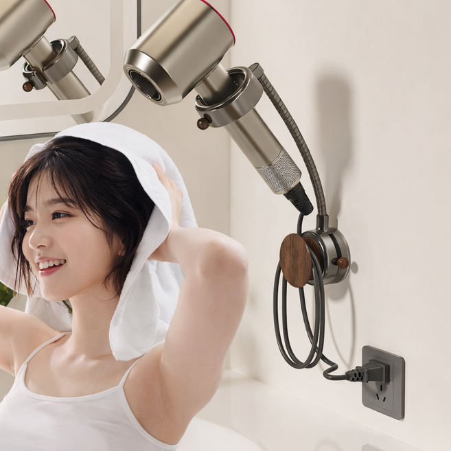 베이직앤드 양손이 자유로운 무타공 드라이기 거치대, 블랙, 1개