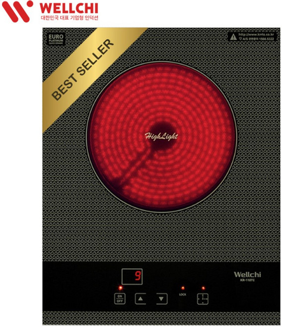 웰치 1구 빌트인 하이라이트 전기레인지 매립형 탁상용 가정용 업소용 식당 가게 식탁 원룸 빌라 신축 KR-110TC i, 웰치 하이라이트 1구