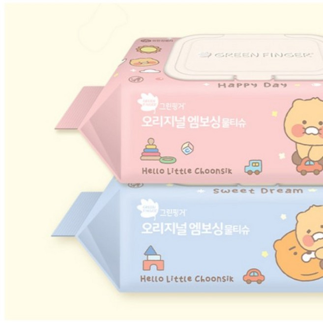 그린핑거 오리지널 엠보싱 물티슈 리틀춘식 에디션 캡형 랜덤 발송, 100개입, 4개