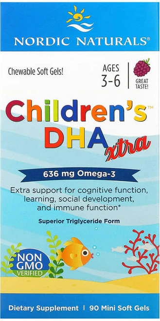 Nordic Naturals Children's DHA Xtra 만 3~6세용 베리 맛 636mg 미니 소프트젤 90정 NOR-02721 - 쿠팡
