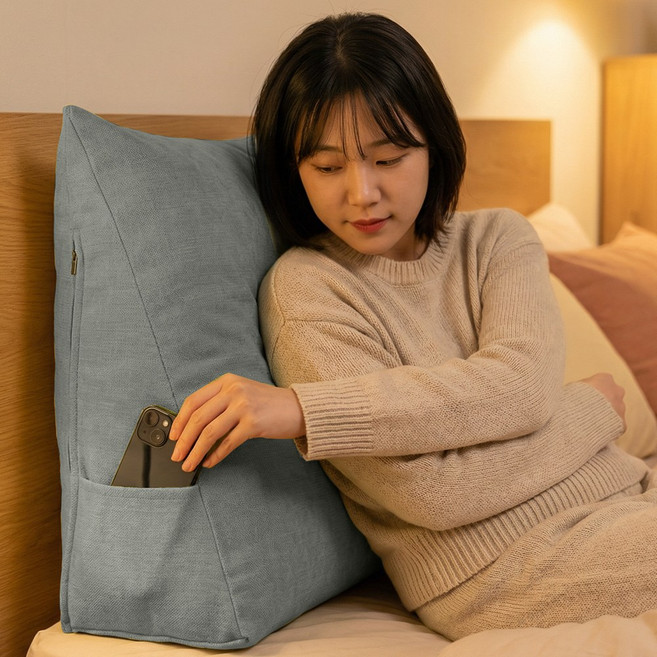 침대 헤드쿠션 삼각등받이 베개쿠션 셰니엘 허리쿠션 소파 [고탄성/세탁가능], 그레이