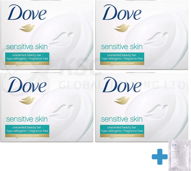 도브 비누 미국산 미뷰티바 센서티브 스킨+멀티비타민 1개 세트상품 캐나다 내수용 Dove Sensitive Skin Soap Bar, 4개입, 106g - 쿠팡