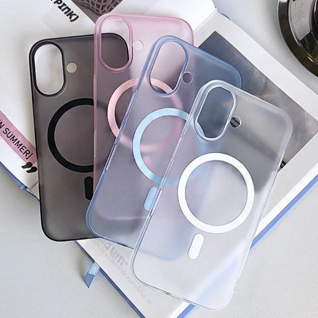 쁘띠마켓 초강력 자력 변색없는 초슬림 반투명 지문방지 매트 맥세이프 마그네틱 아이폰 갤럭시 하드 케이스