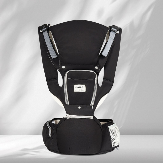 Insular 嬰兒背帶 多功能腰凳背巾 適用新生兒及嬰兒 多種背法 透氣舒適 台灣發貨, 黑色