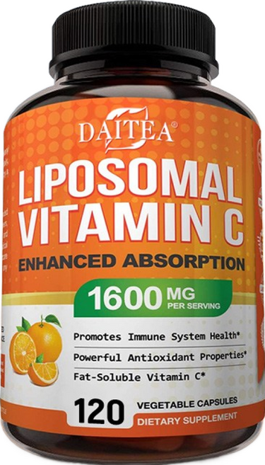 리포좀 비타민C 1600 mg 항산화 면역 건강 피부 건강 개선 심장 건강 심혈관 건강 콜라겐 재생, 2개, 120정