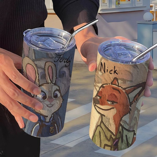 주토피아닉 텀블러 주토피아텀블러 토끼 늑대 커피잔 빨대 물병 물잔 스테인리스 주디 커플텀블러 굿즈, 스타일 6, 용량 420ml