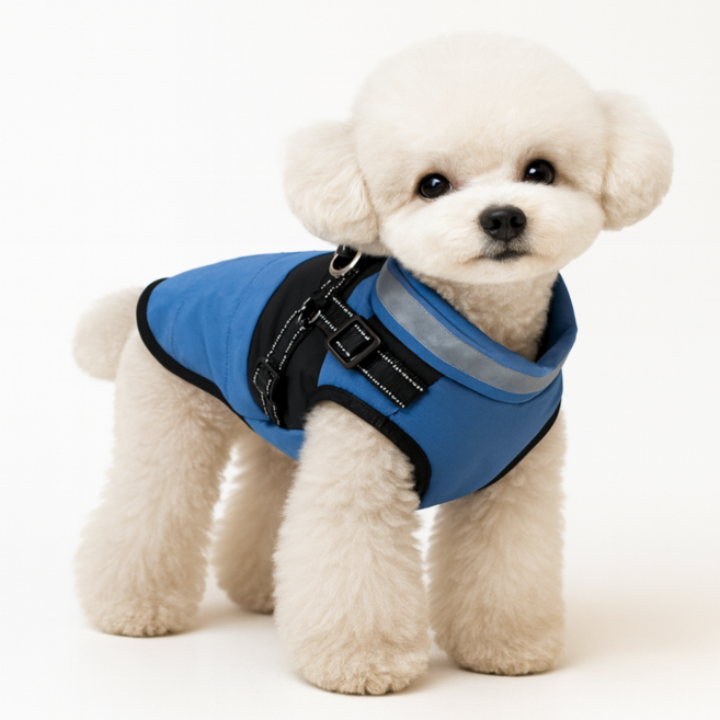 펫먼트 강아지 이지워킹 하네스일체형 패딩 조끼, 1개, 블루