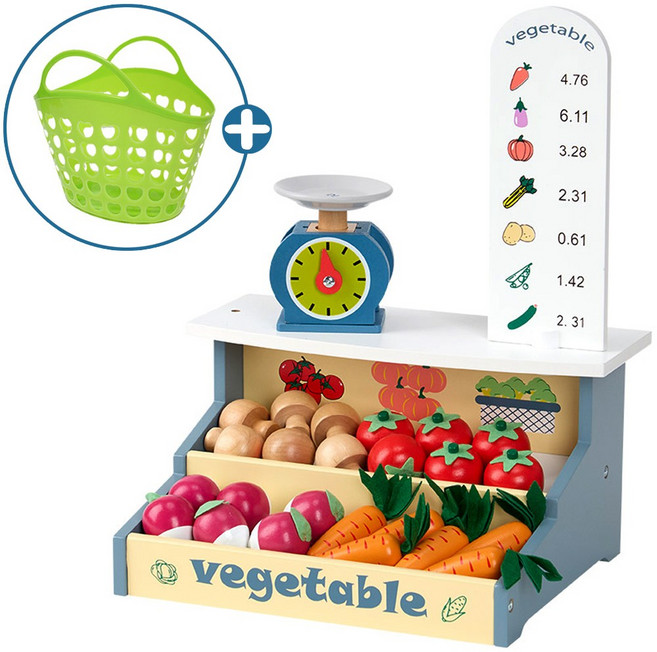 원목 슈퍼마켓 놀이 가판대 과일 + 시장바구니 마트 가게놀이, 연두, 1개