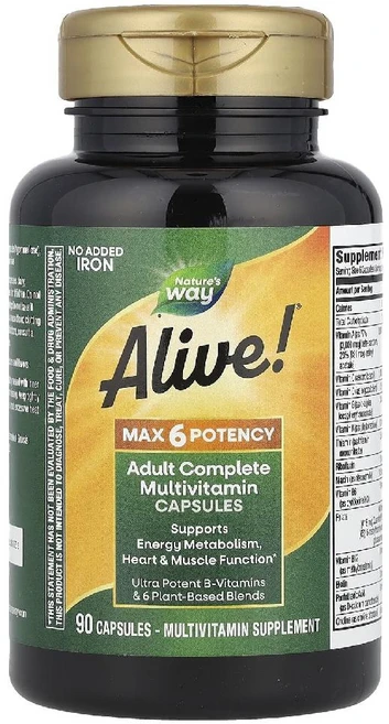 네이처스웨이 얼라이브 Alive Max6 Potency 종합비타민 철분 무함유 캡슐 90정, 1개 - 쿠팡