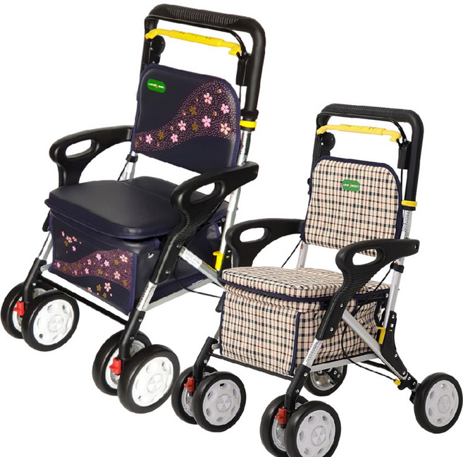 등받이가방 노모차 어른용보행기 어르신걸음마보조기 어른유모차 노인구루마, 브라운체크, 1개