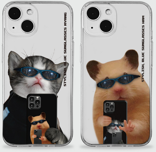 젤리케이스 스타일리쉬냥햄 아이폰15 스마트폰 키치 심플 고양이 햄스터