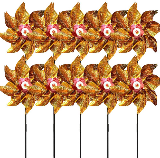 아띠꼴로 5개1세트 야외 정원 새쫓는 바람개비 가수원 새퇴치 반짝이, 10개, 골드