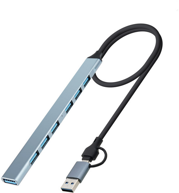 멀티 C타입 USB허브 7포트 확장 분배기 노트북 데스크탑 PC용 마우스 키보드 학교 사무실 연결, 1개