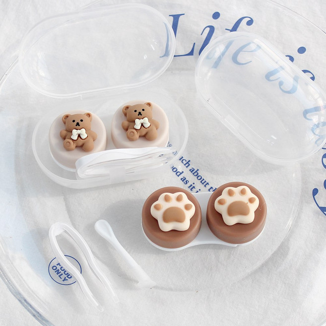 휴대용 귀여운 웜톤 캐릭터 렌즈 케이스 세트