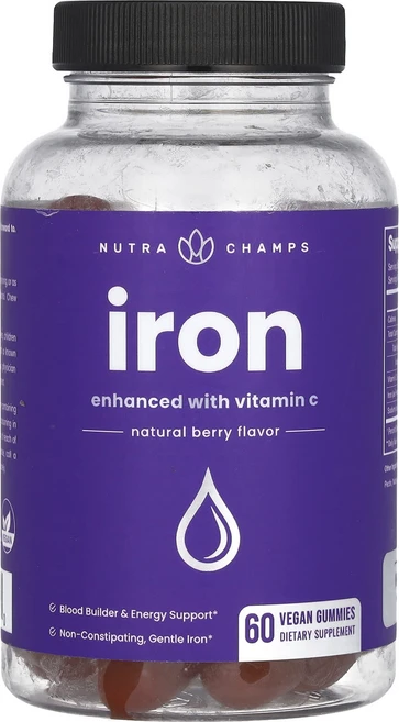 NutraChamps 철분 구미젤리 비타민C로 강화 천연 베리 비건 구미젤리 60개, NutraChamps철분구미젤리비타민C로강화천연베리비건, 1개, 60정 - 쿠팡