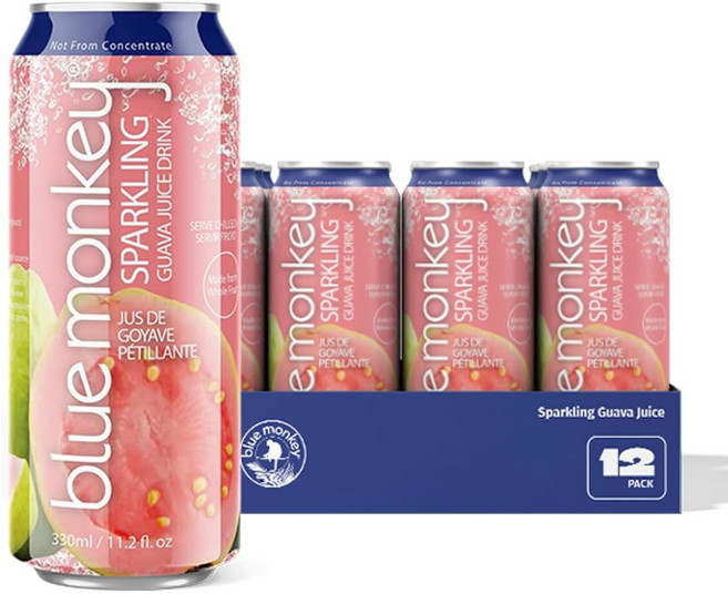 블루 몽키 스파클링 주스 - 주스 설탕 첨가 없음 천연 가벼운 탄산 할랄 상쾌한 열대, Guava Juice, 330ml