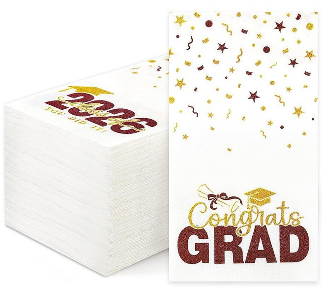 200 Pack Class of 2026 Graduation Napkins Blue Gold Disposable Congrats Grad Cocktail Napkins Pap, Maroon