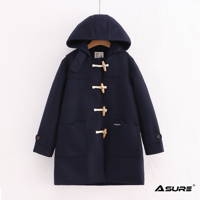 Asure 여자 가을 겨울 루즈핏 빈티지 후드 모직 떡볶이 코트