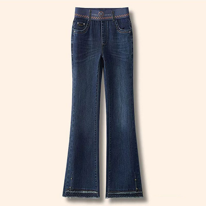 여성 부츠컷 청바지 봄 가을 캐주얼 슬림핏 허리밴딩 하이웨스트 데님 팬츠 패션 스판 여자 춘추 나팔바지 SJS