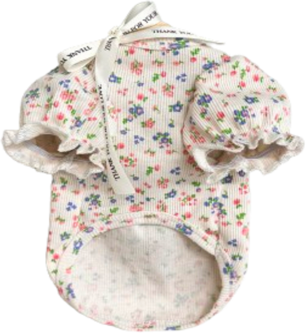 이지레이지 강아지 옷 꽃님이 골지 퍼프 러블리티셔츠, 1개, 아이보리