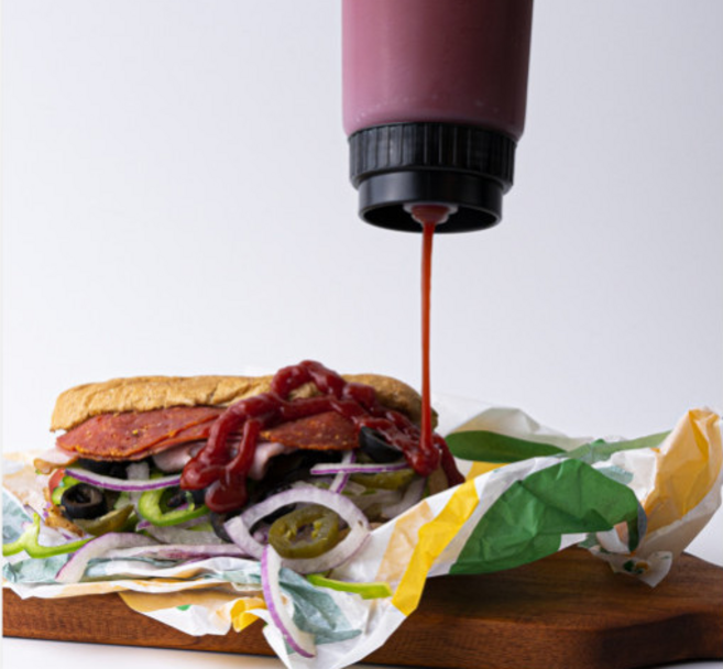 거꾸로 간장 액젓 오일 맛술 소스 드레싱 시럽 서브웨이 FIFO 알뜰 미앤미 양념 밀폐 소스통 용기 주방 요리, 빨강노즐(굵은소스용), 1개