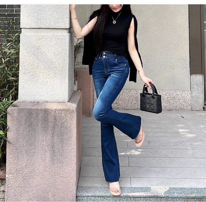 투버튼 하이웨스트 허리잘록 워싱 부츠컷팬츠 데님팬츠