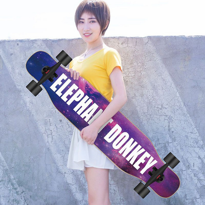 長板滑板成人初學者兒童四輪舞板, 1個, 星空黑色砂紙-閃光輪