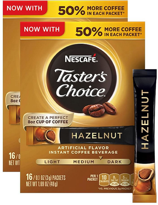 네스카페 테스터스 초이스 인스턴트 커피 음료 헤이즐넛 16팩 0.1단위온스 3g 각 2개, Hazelnut, 1, 16