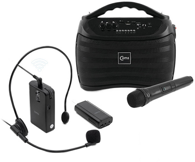 Coms 휴대용 블루투스 스피커 무선 마이크 30W앰프 KY201세트(버스킹 노래방 겸용), AP7206(무선싱글 거치세트)