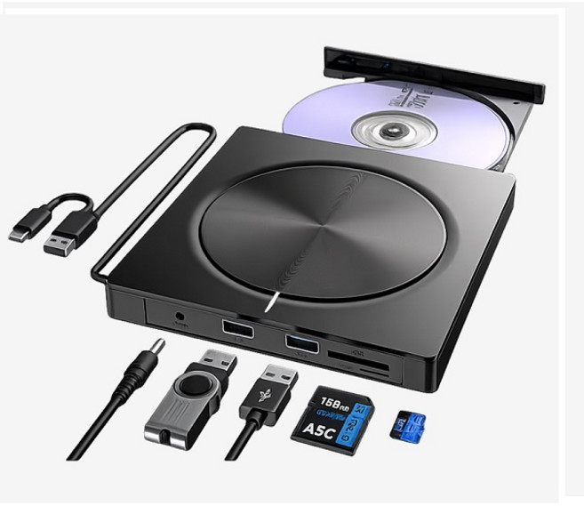 유니콘 5 in 1멀티 외장 CD/DVD RW USB A+C타입 USB허브 카드리더기 외장 ODD Plug & Play, 1개, CD-500R