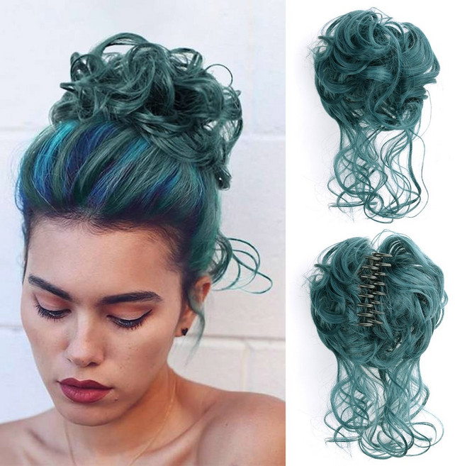 합성 클로 CHIGNON 여성 지저분한 곱슬 푹 머리 롤빵 클립 헤어 익스텐션 여성용 자연 거짓, 1개, CXZJ T5914