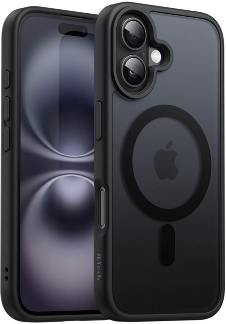 JETech iPhone 16 6.1 인치용 마그넷 케이스 MagSafe에 대응 반투명의 매트 배면, Black, Black