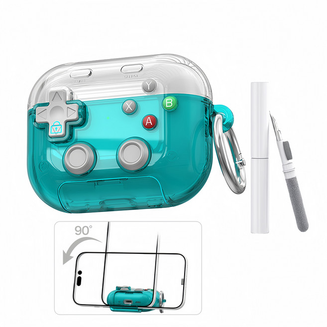 메트리콘 투명 게임 컨트롤러 에어팟 케이스 + 청소 도구 증정, 녹색, 1개, 에어팟 프로3