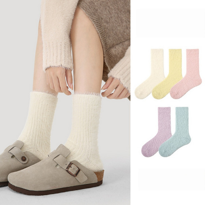 Hello Weekend 여성 무지 겨울 수면 양말 수면 양말 임산부 무압박 장목 양말 중목 양말 발열 양말 도톰한 보온 방한 용품 산호 벨벳 다리 보온기 패션 5족 세트