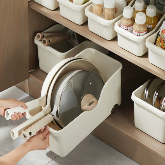누닷 슬라이딩 주방 후라이팬 냄비 보관함 2p, 2개, 크림