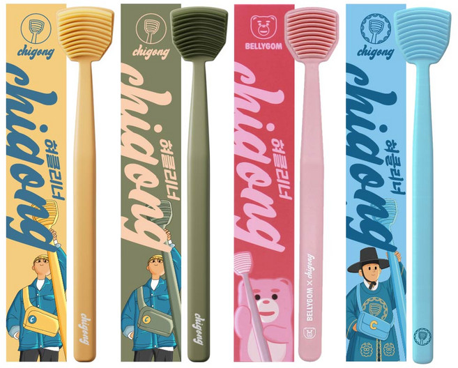 치공 SGS 사탕수수 혀클리너 4P 그린 옐로우 핑크 스카이블루 대한민국 국내제조 회사용 선물용 여행용, 4개, 10g