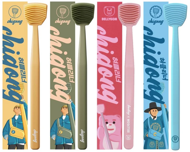 치공 SGS 사탕수수 혀클리너 4P 그린 옐로우 핑크 스카이블루 대한민국 국내제조 회사용 선물용 여행용, 4개, 10g - 쿠팡