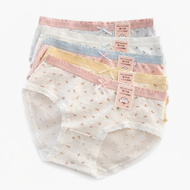 여성 소녀감성 순면 골지 팬티 5종 세트