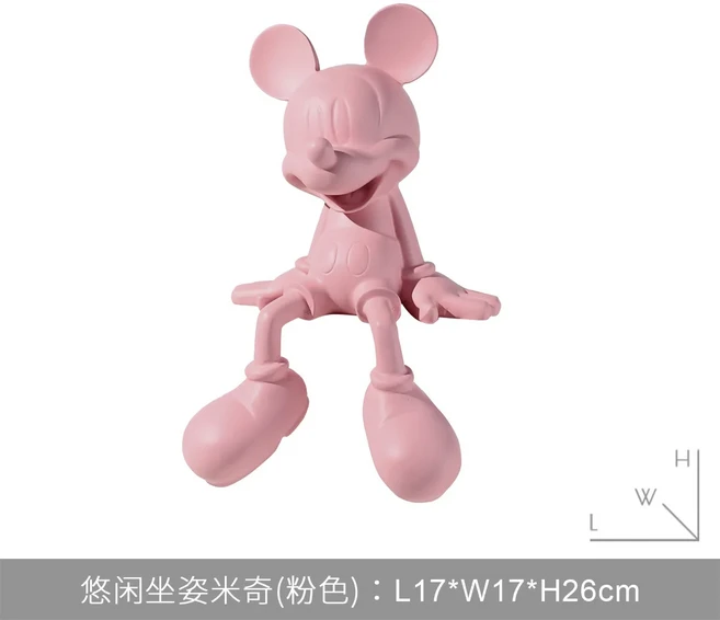 만화 미키 마우스 동상 레진 재질의 앉아있는 조각상 피규어 패션 브랜드 데스크탑 장식품 사무실 가정 인, 10 Pink