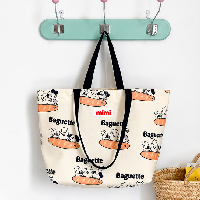 후암마켓 피크닉 도시락 간식 방수 토트백 에코백 다용도 비치백, 빵 강아지, 1개