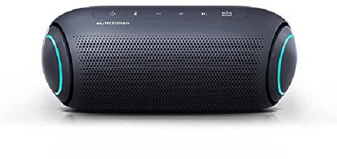 LG XBOOM Go 스피커 PL5 휴대용 무선 블루투스 듀얼 액션 베이스 Sound by Meridian 방수 사운드 부스트 EQ 18시간 배터리 수명 LED 조명 - 블랙, XBOOM GO PL7(블랙)