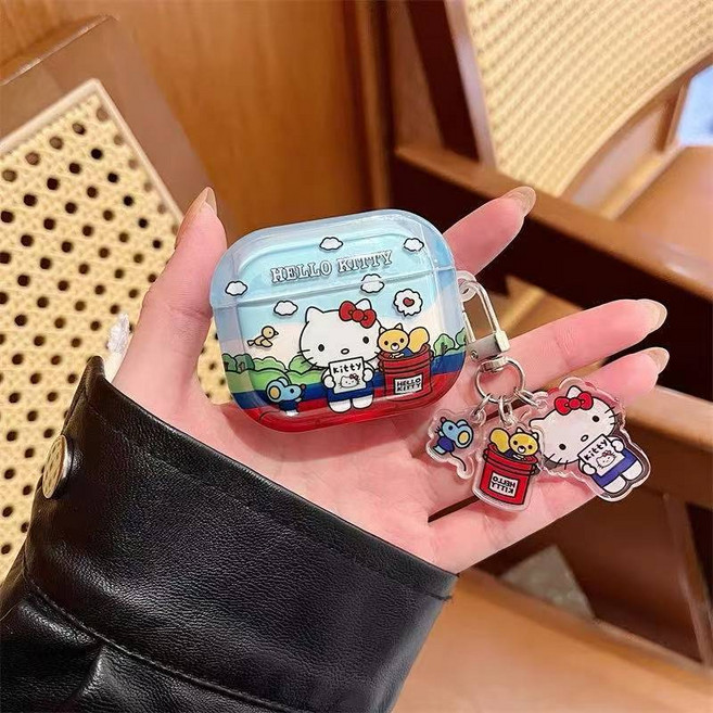 TYREUS 봄나들이 캐릭터 키티 갤럭시 버즈 3 / 3 프로 이어폰 호환 케이스, Buds 3pro