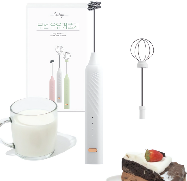 전동 우유거품기 라떼 핸디 무선 3단 USB충전 스텐 비바니, 화이트