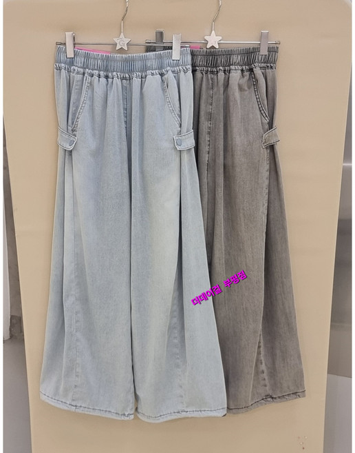 더데이걸 부평점 얇고 보들보들 부드럽고 편하게 입으면서도 핏 예쁜 트렌디한 와이드핏 밑단 스트링 사이드 스냅 포인트 데님 팬츠