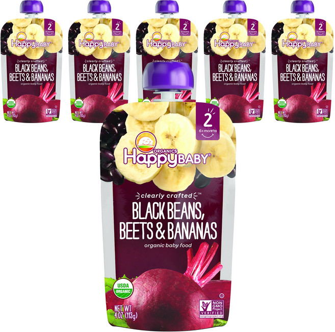 해피베이비 클리어리 크래프티드 어린이 스무디 113g, 검은콩+비트+바나나, 6개