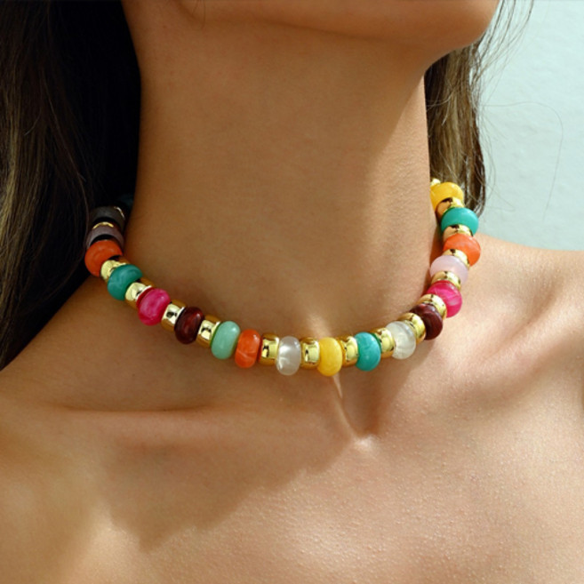 티큐 여성 볼드 바캉스 페스티벌 여름 컬러 비즈 목걸이 A2201