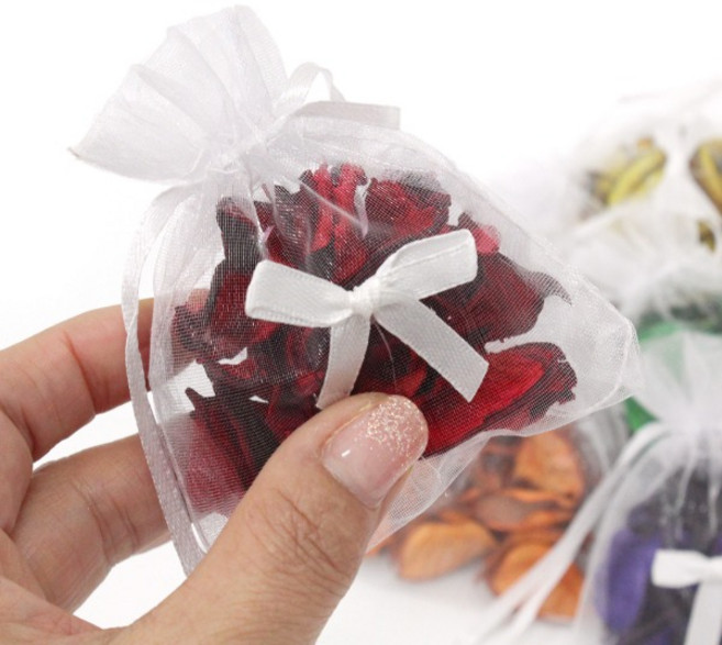 [스쿨피아] 포푸리 향기나는 말린꽃잎 리본 망사주머니 디퓨저 6개세트, 혼합