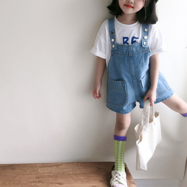 천하오 여아 데님 멜빵바지 반바지 E583